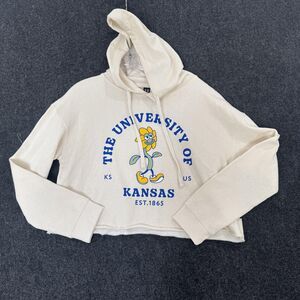 Kansas Jayhawks Hoodie Women's Medium Bone Cropped Pullover Graphic NCAA Uscape